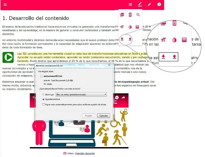  Botones «Exportar anotaciones» e «Importar anotaciones»
