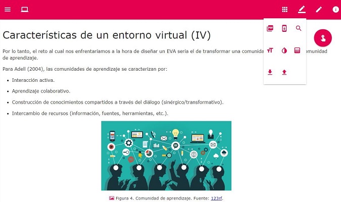 Botones «Tamaño tipografía», «Contraste» e «Imágenes a escala de grises». Visualización original del contenido