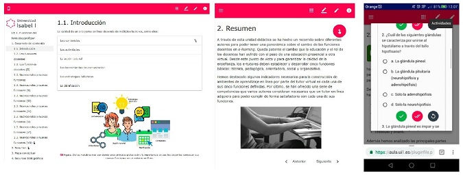 Interfaz de los contenidos educativos