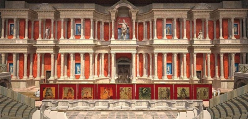 Recreación del Teatro de Mérida. Publicación en El Periódico de Extremadura. Teatro de Mérida. Infografía de reconstrucción.