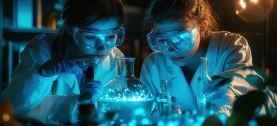 Dos niñas en el laboratorio.