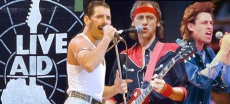 Freddie Mercury, de Queen y Mark Knopfler, de Dire Straits en el concierto Live AID de 1985. Fuente: Plasticosydecibelios.com